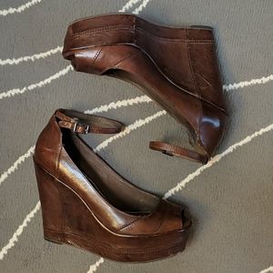 Bacio 61 Notizia Brown Leather Wedge Heels 8.5